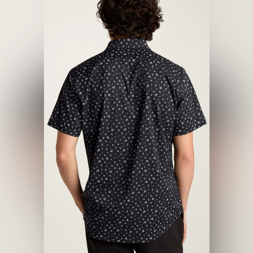 Bonobos Tech Floral Short Sleeve Performance Button-Up Shirt Black Floral XXL - Picture 2 of 16